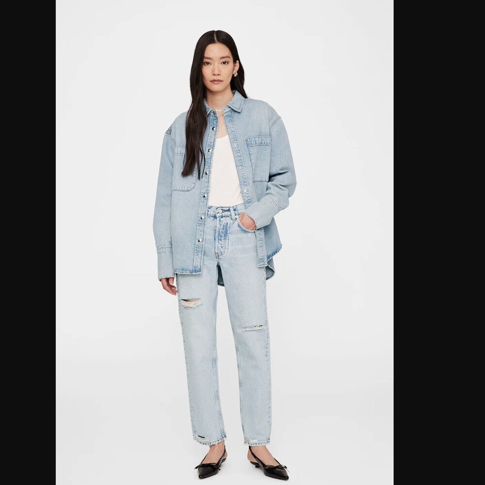 Anine Bing Dante Shirt in Bleached Blue Size Small